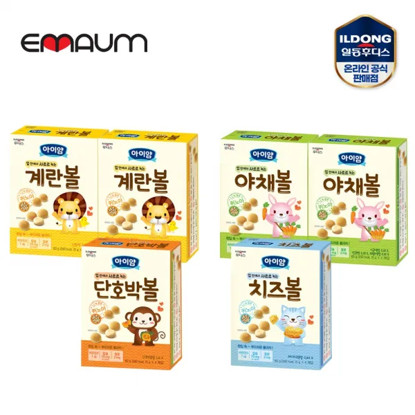 일동후디스 아이얌 볼과자 6개 혼합 (14시 이전 당일 출고+무배+안전포장+최신유통기한), 계란볼2+치즈볼1+단호박볼1+야채볼2
