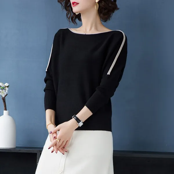 초가을 일자 어깨 상의 여 여장 조추 스타일 가볍게 익힌 얇은 스웨터 이너 티셔츠 스타일링
