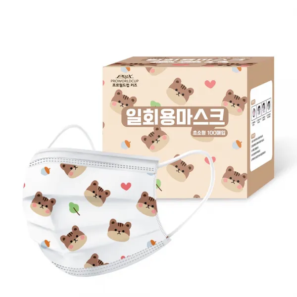 프로월드컵키즈 초소형 다람쥐마스크 100매입 어린이마스크 덴탈마스크 키즈마스크 여아용 남아용 마스크 캐릭터마스크