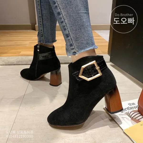 도오빠 앵글부츠 여자부츠 여성 가죽 부츠 가을 겨울 여자 신발 구두 8CM 하이힐 키높이 키높이신발 키높이부츠 발목부츠 직장인 오피스룩 정장 20대 30대 컴포트 지퍼 빈티지 버클