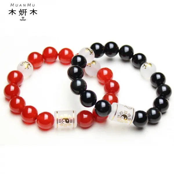 용띠 닭띠 팔찌 남여 스타일 홍마노 흑요석 진 유 태극 육자 진언 손 꼬치