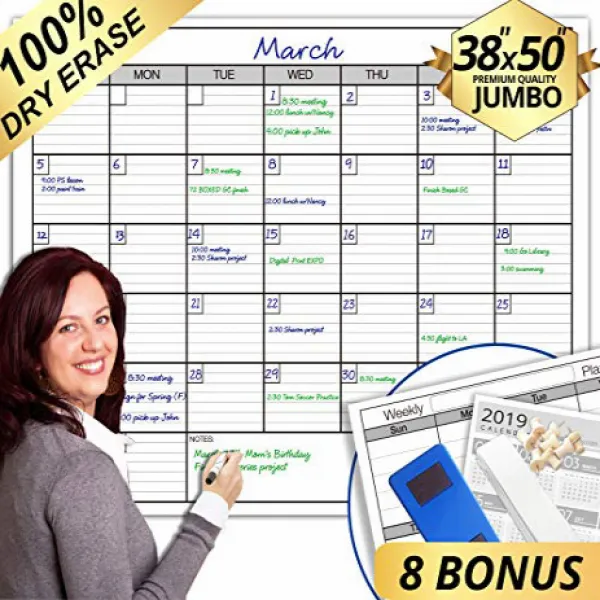 Dry Erase Monthly Laminated Jumbo Wall Calendar 38-Inch by 50-Inch 월별 라미네이트 점보 벽 달력 38 인치 x 50 인치, 1