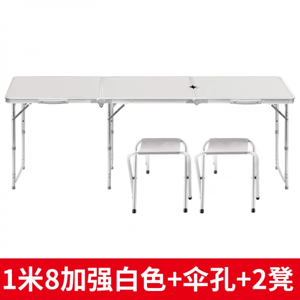 야외테이블 알루미늄 접이식탁자 1.8미터 실외 자알루미늄 합금 노점진열대 심플테이블 접이식 휴대용 국다용도, T09-1.8미터 쌍봉 화이트+우산구멍+2대변