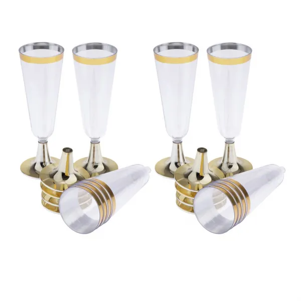 Fwt12x 결혼식을위한 처분 할 수있는 플라스틱 샴페인 컵 금 손질 포도주 잔