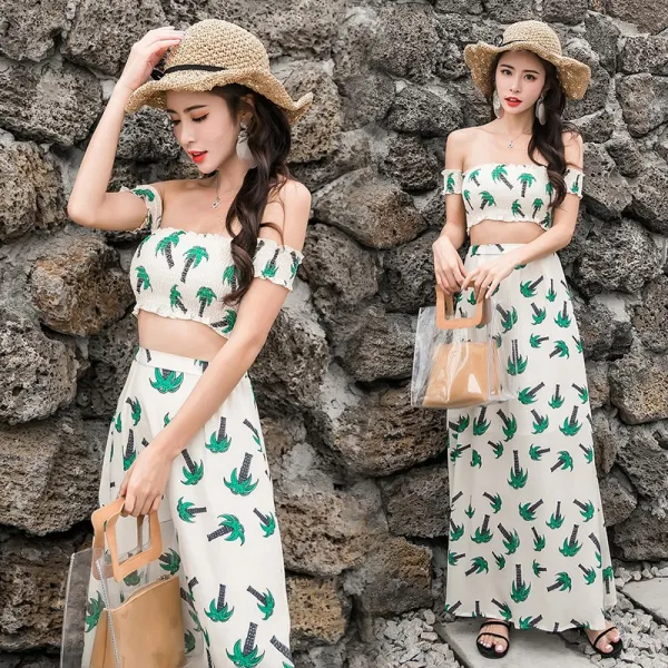 패션이루 투피스 세트 오프숄더 여름 A라인 비치 바캉스 여성