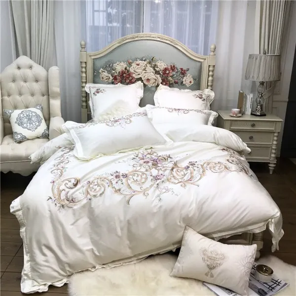 화이트 핑크 럭셔리 꽃 자 수 100 s 이집트 코 튼 코트 침구 세트 이불 커버 침대 시트 침대 린 넨 pillowcases 4/7, 02_2
