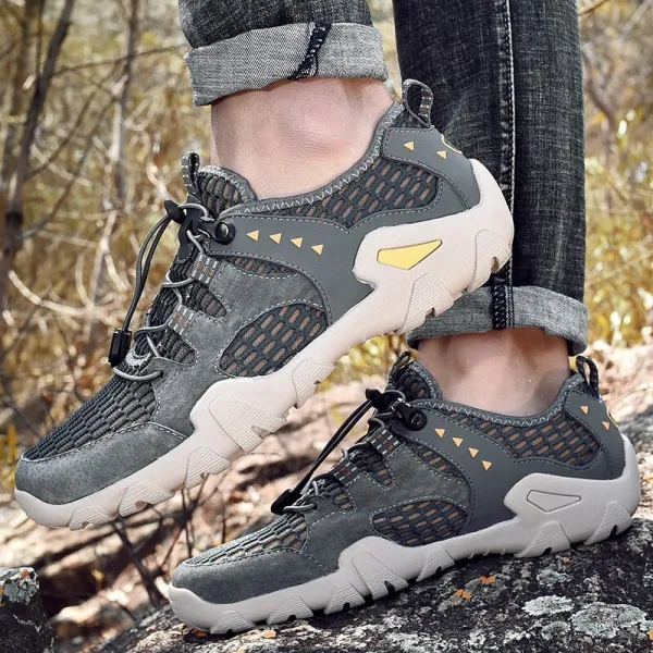 여름철 수륙양서 야외 낚시질감속간섭 수운동트레킹화 미끄럼방지 공기투과용 조망면 소계등산화 도시 남성크로스컨트리 암벽등반훈련화 그레이 4, 단일상품
