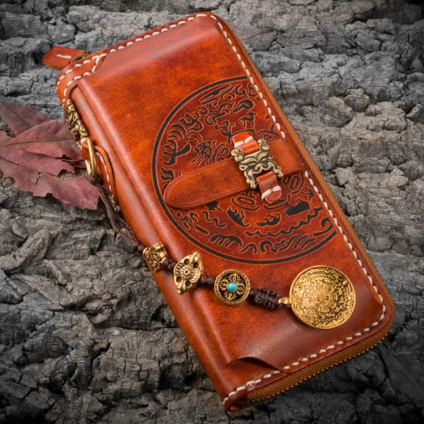 루다샵 애피예 핸드메이드 핸드백 남자 궁조 눈사자 재목 롱 리얼가죽 손 가지다 지퍼