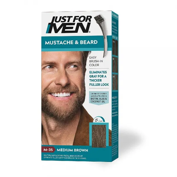 Just for Men 중간 브라운 M-35 : 남자 콧수염 & 브러쉬 회색 머리에 수염 수염 색칠 색상을 포함 그냥 들, Pack of 1Medium Brown, 상세페이지참조