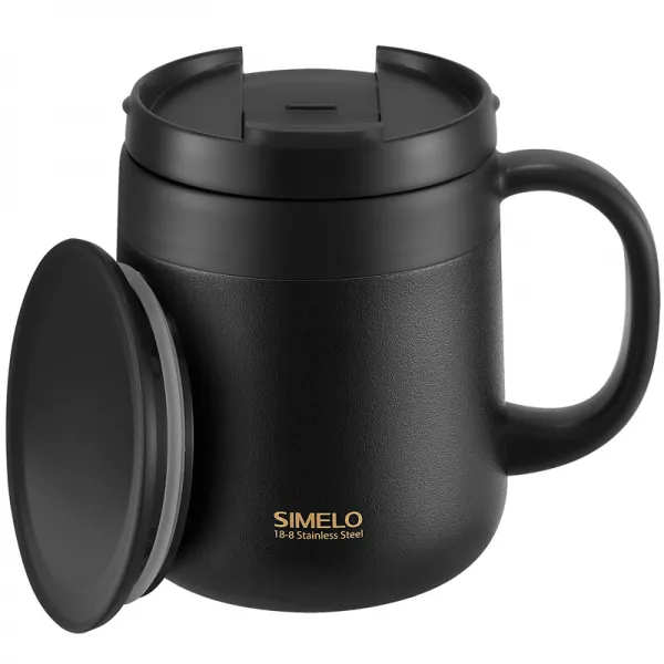 SIMELO(시미악) 보온컵 304 스테인리스 물잔 남자 커플 사무실 보온커피 컵 마르크컵 350ml(블랙)
