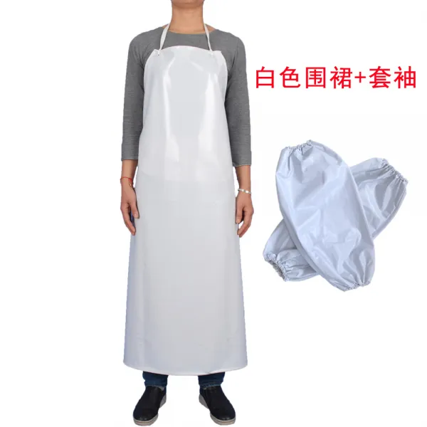 PVC 완병 방수 기름튐방지 정육점 주방 업소용 내구성좋은 앞치마, 흰색 두꺼운 110 x 80 앞치마 + 슬리브