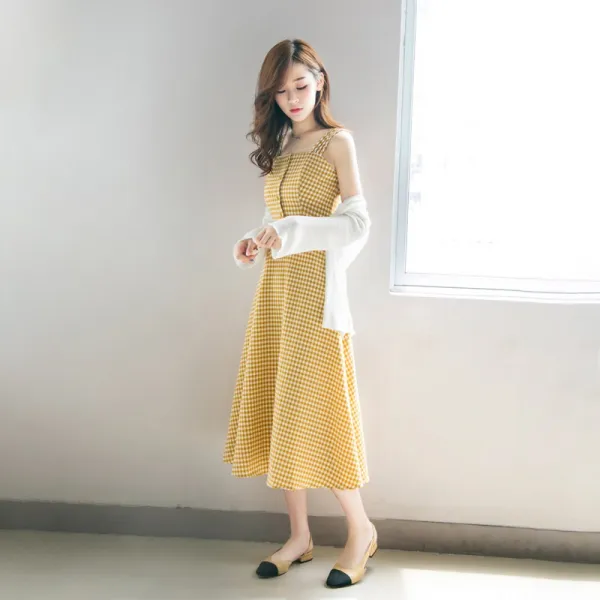 해외구매대행 여성 여름 잔체크 파스텔 민소매 원피스