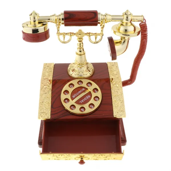 Fwt 클래식 디아 전화 뮤직 박스 데스크탑 보석 상자 장식 브라운