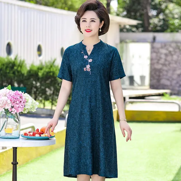 위파인더 엄마 여름 원피스 무릎까지 오는 45세 여사장 부인 럭셔리 빈티지 중노년 시폰 스커트