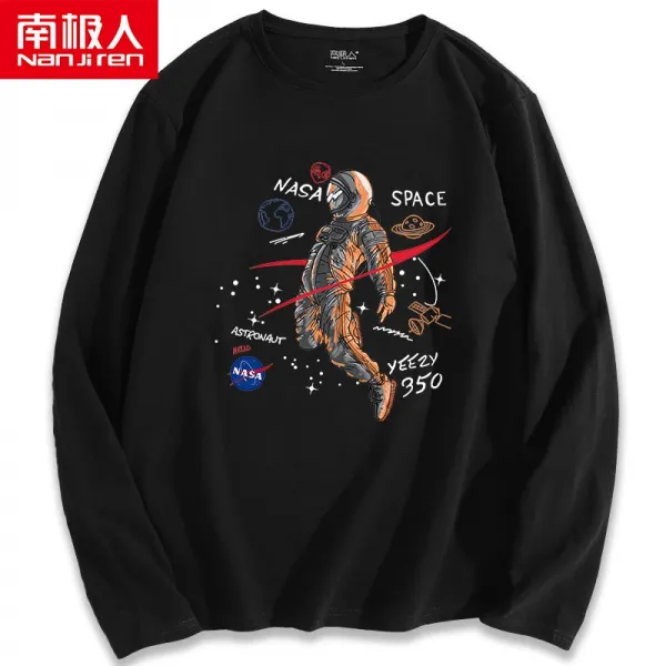 춘이몰 NASA 우주비 연명 롱슬리브티 남자맨 가을 이너웨어 순면 코튼 이너티셔츠 트렌드 적삼의 물결