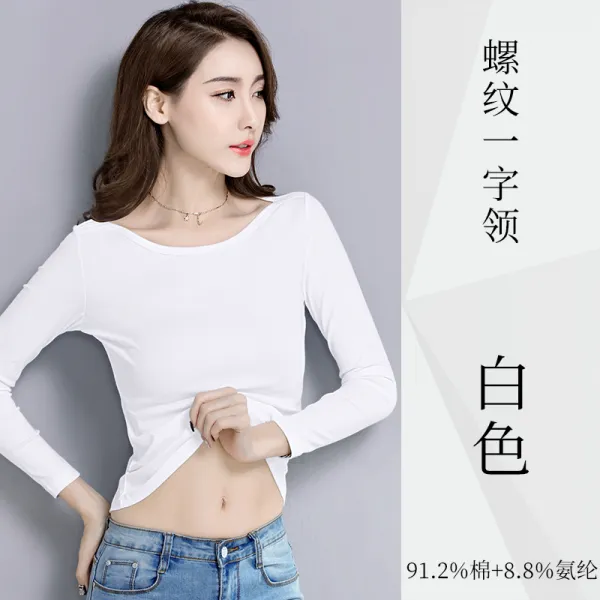 블랙 이너티셔츠 여성 봄가을 긴 소매 티셔츠 긴박함 슬림 화이트 이너웨어 봄계절 202 봄옷 상의