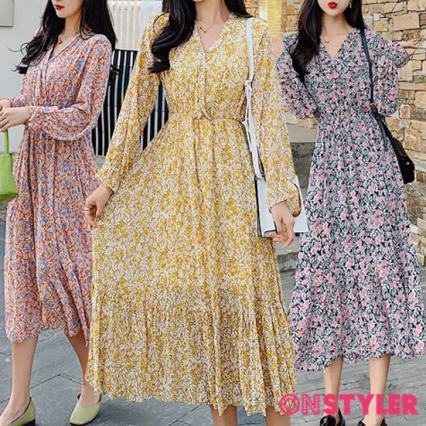 온스타일러 텔레파시 플라워 롱원피스 원피스 꽃무늬 가을원피스 여성