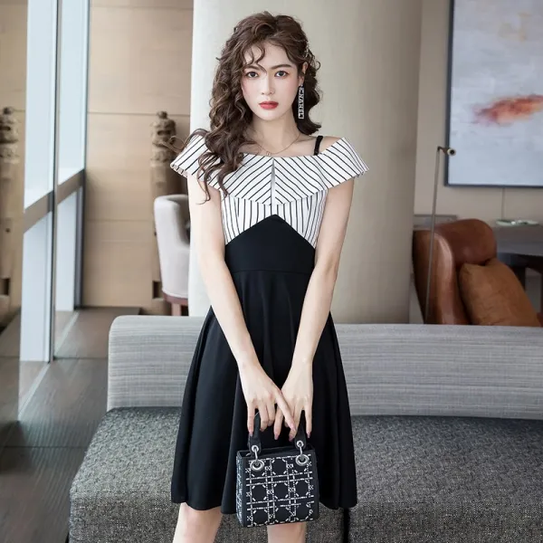 여성 평소 미니 드레스다 헵번풍 소흑 끈나시 슬립 오픈숄더 점프슈트 여름