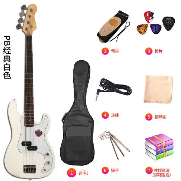 베이스기타 초급 입문 사현 일렉트로닉베이스 4현 Bass초보자 록 전문 연기 악기 T15 Pb클래식화이트 색