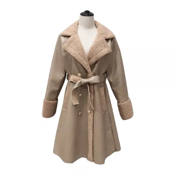 뉴타임즈3 패션 겨울 트렌치코트 슬림 미디움 양털 패치 가죽 스커트 코트 D2a17 18