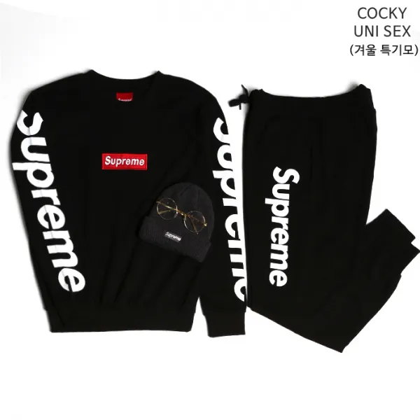 슈프림 사이드 맨투맨 기모 트레이닝 세트 남녀사이즈 M L Xl 겨울 특기모 