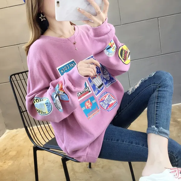 동년배 소녀 중학교 생 큐트 플라워 프린트 아우터 맨투맨 박시코트