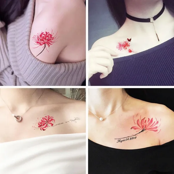 건너편 꽃 타 투 스티커 방수 만 주 사 와 녀 모방 하 다 진짜 오래 지속되다 하 다 작다 상 큼 하 다 귀엽다 쇄골 빨간색