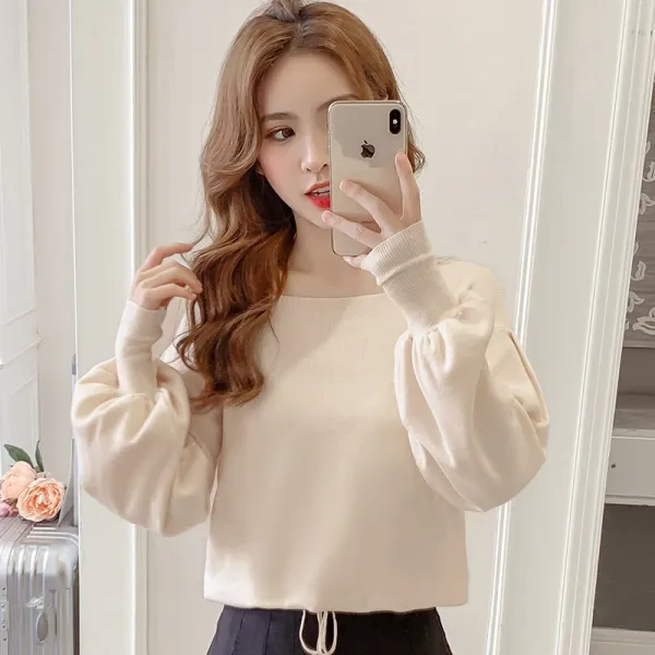 로즈드림 가을 루즈핏 허리끈 셔링 소매 니트티 sr