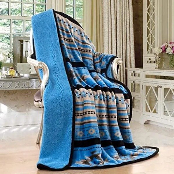 리넨 시장 남서쪽 Aztec Sherpa Borrego 울 스로우 블랭킷 50x60-10 색 (Turquoise)