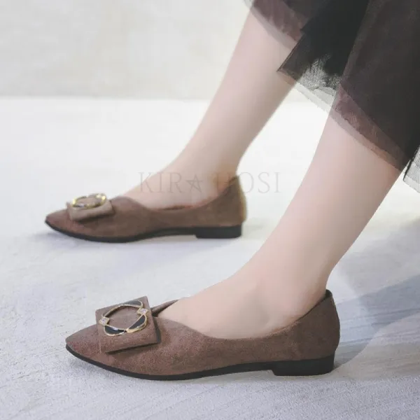 Kirahosi 여성 단화 플랫슈즈 스웨이드 스틸레토 플랫 + 덧신 증정 Abzvto38