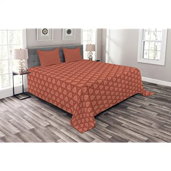 추상 bedspread 장식용 모티프와 함께 지속적 골동품 패턴 장식 퀼트 3 조각 커버 렛 2 베개 shams 퀸 사이즈 어두 (Queen Size Dark Rust), Queen Size, Dark Rust