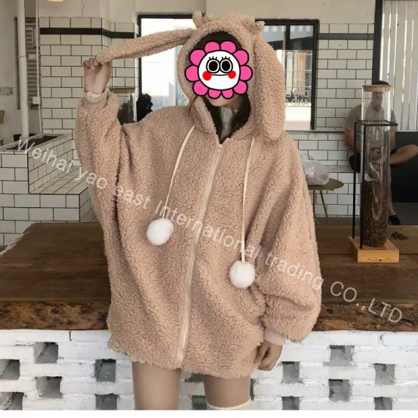 Xn귀여운 토끼 귀 후드 느슨한 지퍼 플러시코트탑br2919+물컵 증정