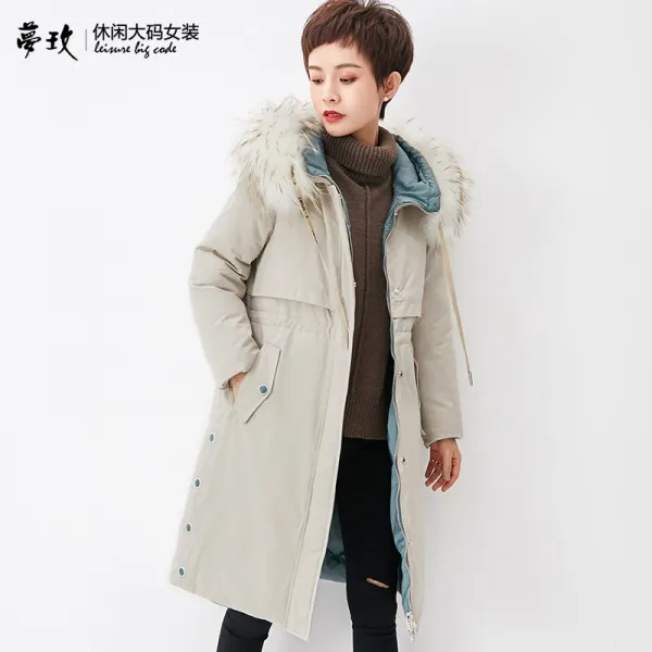 2019신상 빅사이즈 루즈핏 캐주얼 너구리털 카라 패딩