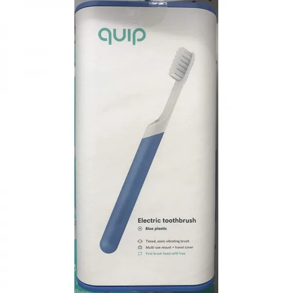 Quip 전동 칫솔-파란색-전동 브러시 및 여행용 커버 마운트-좌절감없는 포장, 단일옵션