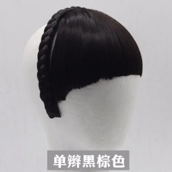 가발 머리띠 히든 박진감 댕기, 1, 블랙 갈색 단앞머리