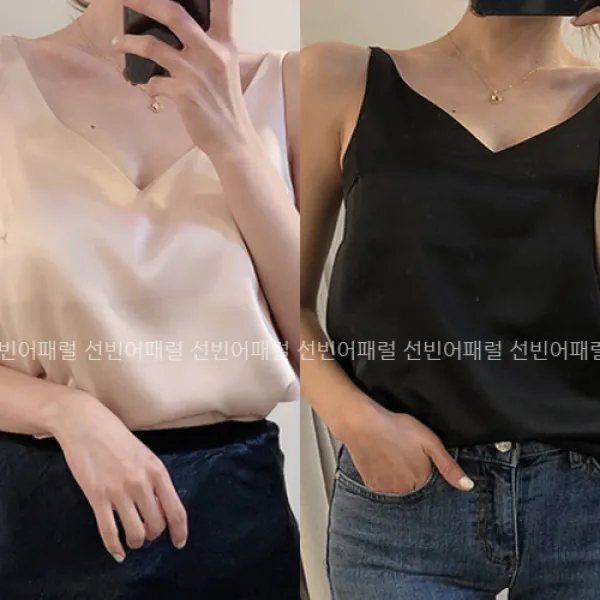 선빈어패럴 지오 실키한 새틴 끈나시 2장 세트