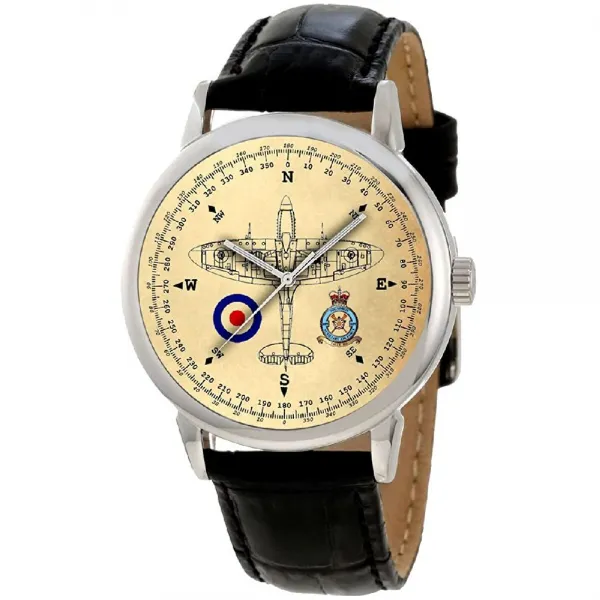 discountzworld RAF 스핏파 603 함대 데칼 WW II 양피지 나침반 아트 DIAL 소장 40mm 황동 손목 시계