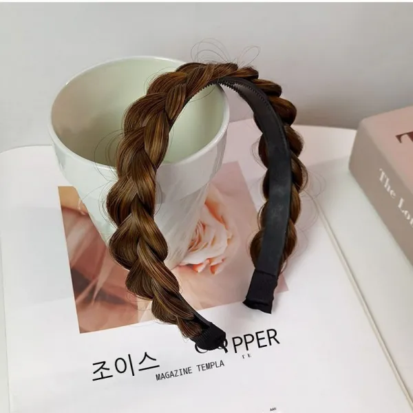 다기능 가발 머리띠 꽈배기 머리띠 연갈색