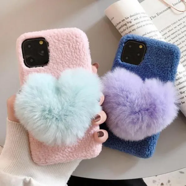 [바보사랑]아이폰 11pro max xr xs 7 8+ 하트 니트 퍼 털케이스 그립톡 악세사리, 1개, 아이폰xr/블루MP1586