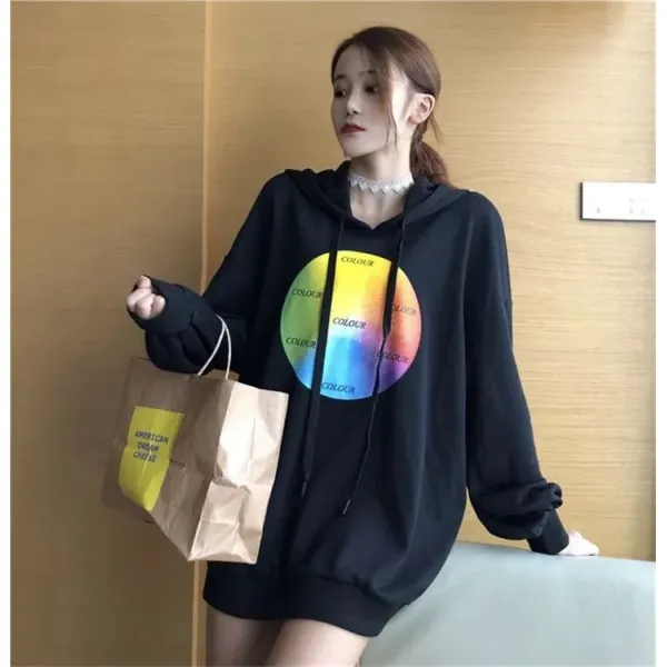 도깨비몰 여성 봄 하프 그래픽 그라데이션 후드 긴팔 티셔츠