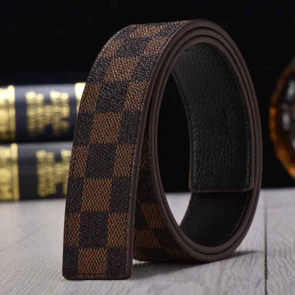 lv 에 르 메스 가죽 벨트 남성 리 얼 가죽 소 가죽 팬츠 벨트 무두대 몸 에 솔선수범 없 는 트 렌 드 버 전 적용 lv 갈색 격자 벨트 (너비 3.8cm) 125cm