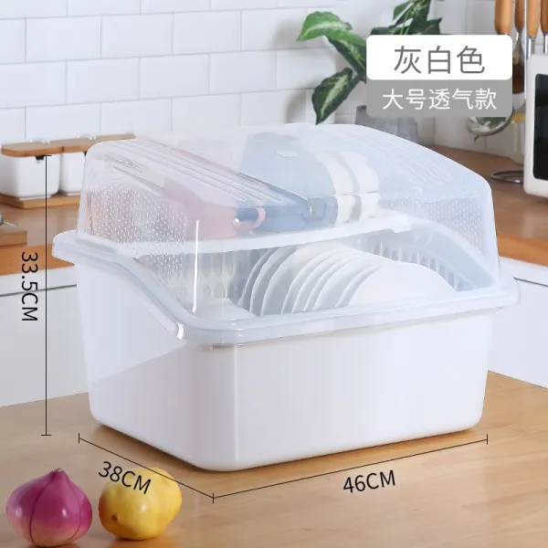 무타공 식기 건조대 설겆이선반 2단 설거지 그릇 정리대 에어홀 수저 수납함 수납함 함 아스팔트 뚜껑 찬, 06 회백색【큰것으로 그릇을 배달한다·양옆으로 업그레이