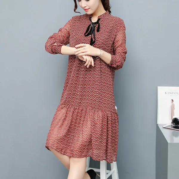 리더스타 체크무늬원피스 긴소매원피스 쉬폰원피스 롱원피스
