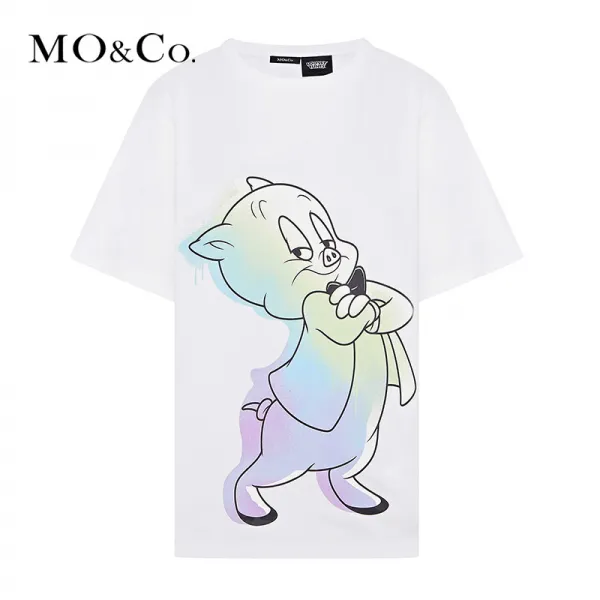 MOCO 여름 신품 락 한통속 돼지 동생 순 라운드넥 애니메이션 반팔티셔츠 상의 마안카 면반팔티셔츠