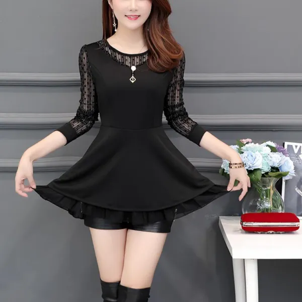 퀄리티 중년 여성 긴팔 플라워 블라우스 패션 티셔츠 상의 103 ALy1cdx