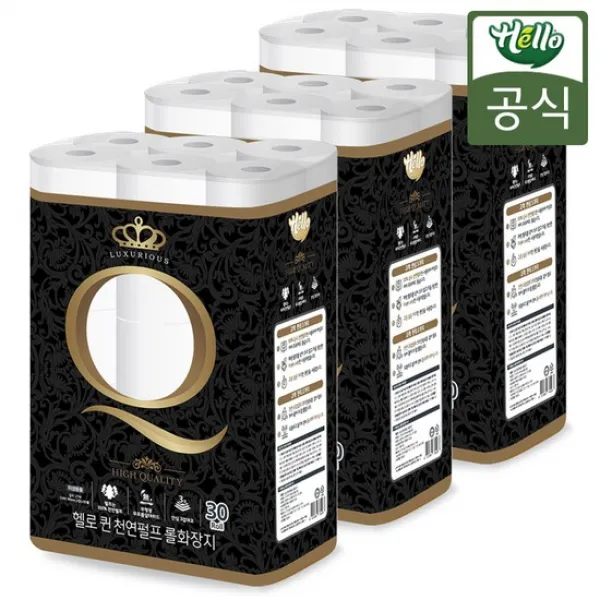 헬로 퀸 천연펄프 화장지 30롤x3팩 없음 상세설명 참조