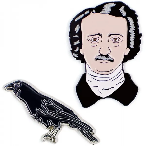 실직 한 철학자 길드 포와 까마귀 에나멜 핀 세트 2 개의 독특한 컬러 메탈 라펠 핀