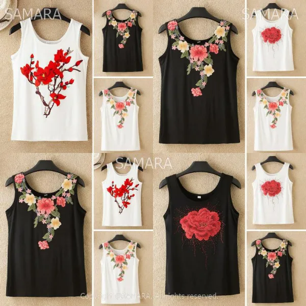 Qterra 특허브랜드 C4910 끈나시 민소매 빅사이즈 나시티 여성나시 자수