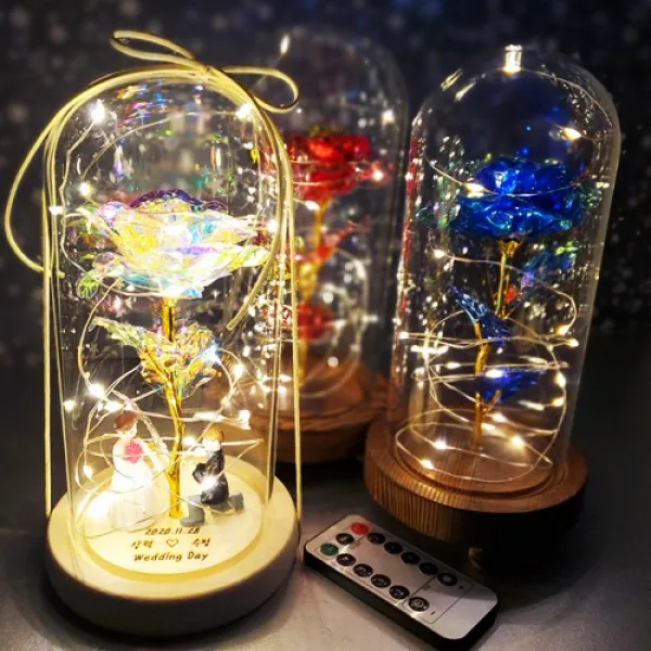 미녀와야수 홀로그램 장미 리모컨 유리돔 무드등 취침 수유 수면 감성조명 시들지않는 꽃 선물 집들이 레이저각인 레드 추가안함 추가안함