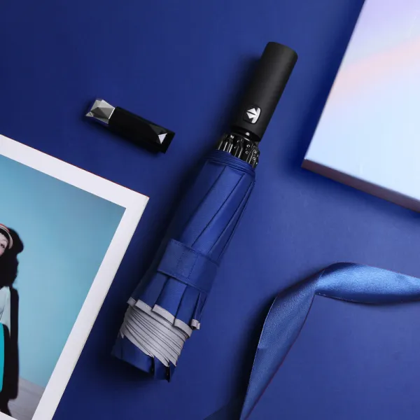 [백 사 이 드 리 플 렉 스 와 일치단결] 완전 자동 으로 리 버스 용 우산 남자 여자 청비 투 웨 이 쓰 리 플 렉 스 오 버 랩 오 버 사이즈 남자 2 인 우산 네 이 비 23 인치